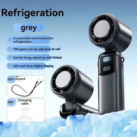 (Gris) Mini ventilateur portable, affichage numérique LED, dissipation de chaleur en céramique de glace supraconductrice. (1/5)