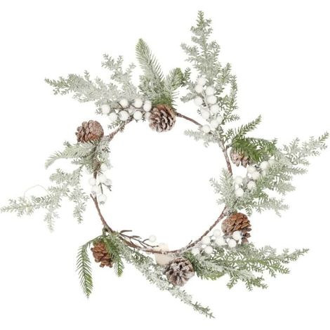 Ghirlanda con palline bianche e pigne, decorazione natalizia da 60 cm (1/3)