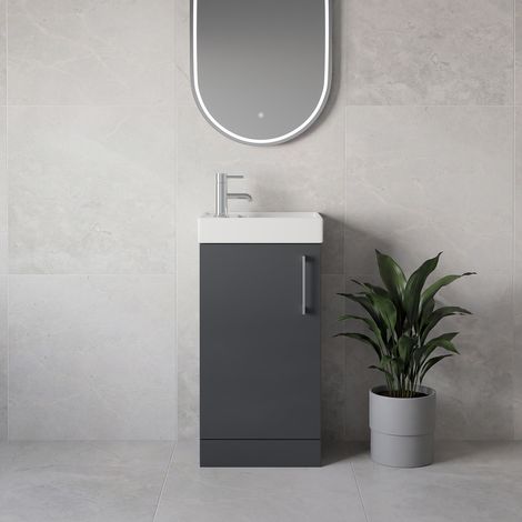 Napoli Cube Gloss Grey 400mm Single Door Vanity Unit with Align Basin - 400mm - Chrome 160mm Handle