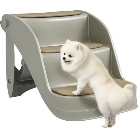 Scale pet pieghevoli 3 gradini, tappetini antiscivolo, per cani piccoli, grigie - IROVAMI