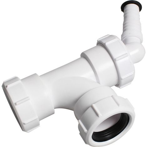 Raccord de Tuyau en PVC Blanc 3 Voies pour Évacuation des Eaux Usées, Adaptateur T pour Évier, Siphon et Lave-linge, Dimensions 40mm / 20mm, Montage Sans Outil