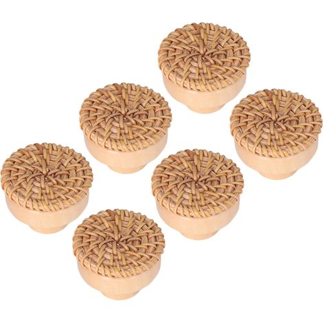runde Schubladengriffe aus Holz und Rattan, handgefertigt, für Küche und Schlafzimmermöbel (1/5)