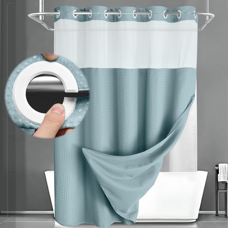 Ensemble rideau de douche et doublure (anneaux non inclus), rideau de douche gaufré style hôtel, doublé, bleu, 180 cm de large x 190 cm de long. (1/5)
