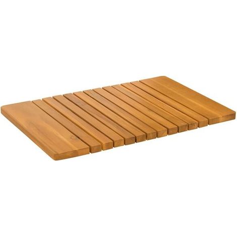 Tapis de bain marron uni, 59 x 40 cm, en bois. (1/4)