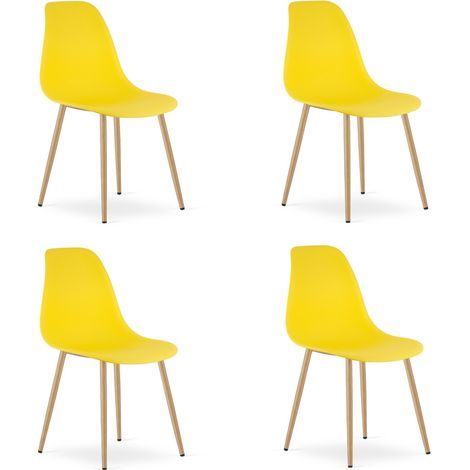 Set di 4 Sedie WAT Gialle con Gambe Effetto Legno (1/5)