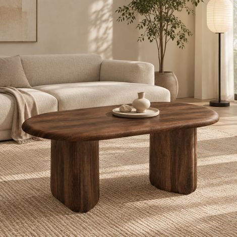 Mesa de centro ovalada 99x50x40 cm MDF acabado nogal, estable para salón moderno - CHICFURN (1/5)