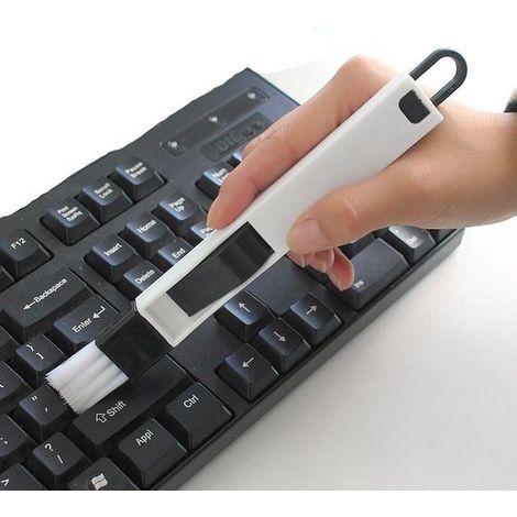 Brosse multifonction 2-en-1 - Pour clavier, joints et carrelage - Compacte - Avec pelle à poussière intégrée - Outil de nettoyage (1/4)