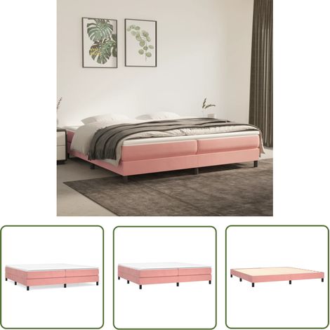 The Living Store Sommier à lattes de lit avec matelas Rose 200x200 cm Velours - Lit Tapissier - Lit Double - Lit Velours - Matelas Ressorts Ensachés - Support Moyen Dur (1/5)