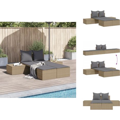 Doppel-Sonnenliege mit Auflagen Beige Poly Rattan - Doppelsonneliege - Gartenliege - Liegesofa - Outdoor Liege - Poolliege (1/5)