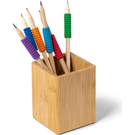 Porte-stylos carré bambou, organiseur bureau, rangement crayons pinceaux cosmétiques espace travail (1/5)