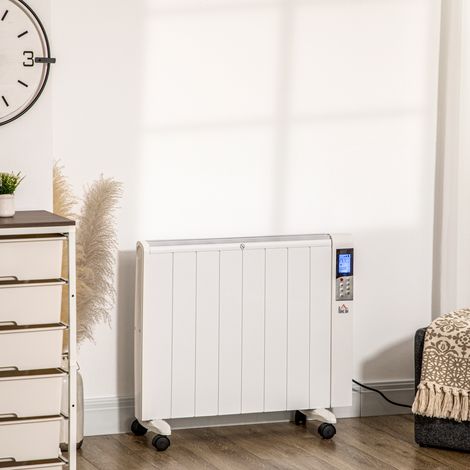 Tragbarer elektrischer Heizlüfter (1000/2000 W) mit Timer und Heizstufen für Räume bis 15 m², 75 x 31 x 66,5 cm, Weiß