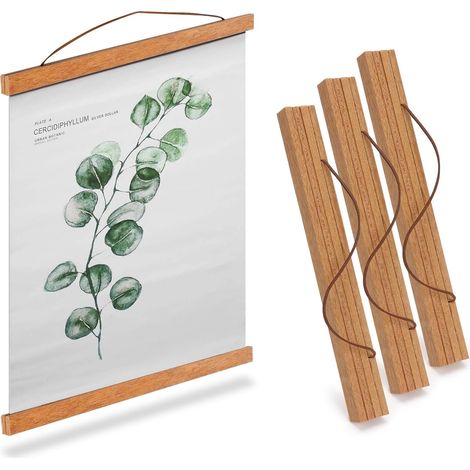 3 Stück Posterleiste Posterleisten A4 Bilderrahmen holz 21cm, Magnetisch Bilderleiste Holz Posterschiene Poster Aufhänger, Posterrolle für Aufhängen von Poster, Fotos