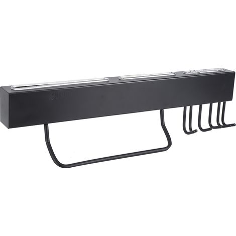 Porte-couteaux mural en acier inoxydable 304 noir pour cuisine, 40 cm avec 6 crochets, rangement mural pratique (1/5)