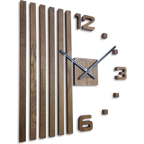 Wanduhr aus Holz, eichenbraun, Lamellen, 60 cm