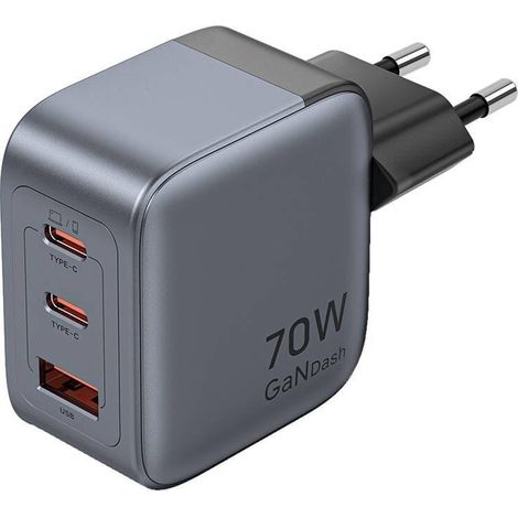 Chargeur Vention 70 W GaN PD, 1 port USB-A, 2 ports USB-C, noir (1/5)