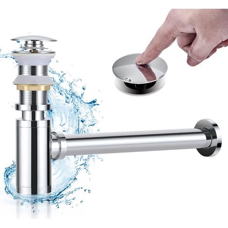 Piletta di scarico per lavabo con piletta di scarico senza troppo pieno, set di scarico e sifone, kit di scarico automatico per lavabo di design in ottone massiccio, finitura cromata (1/5)
