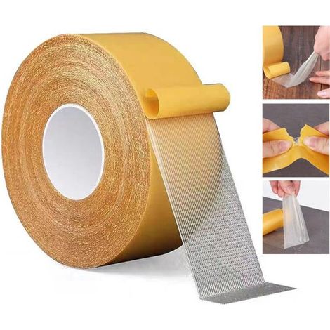 Ruban textile double face 5 cm x 20 m, adhésif puissant avec treillis en fibre de verre, transparent, pour vêtements, tapis, loisirs créatifs et montage (1/5)