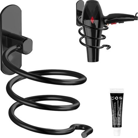 Porte Sèche Cheveux Forme de Spirale, Support Sèche Cheveux et de Lisseur Mural en Aluminium Fixation sans Perçage（Sans colle）