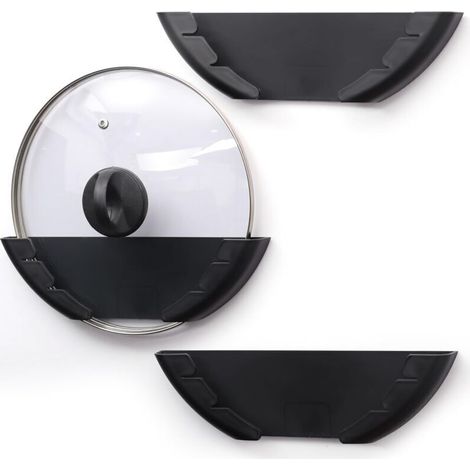 CSPARKV (Lot de 3 Support Couvercle Casserole en Plastique - Pour Couvercles de 15 à 32 cm - Rangement Couvercle de Casseroles Auto-Adhésif pour Maison, Cuisine, Mur/Porte d’Armoire (1/5)