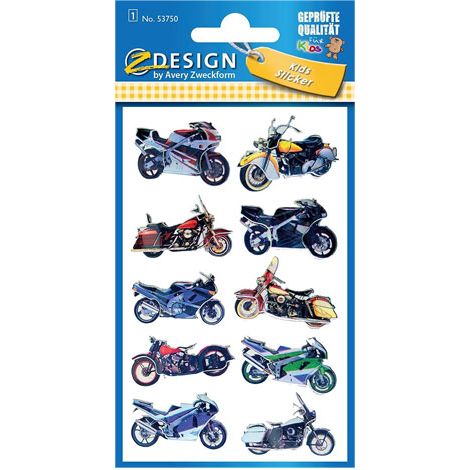 SOBRE CON 1 HOJA 76X120MM Y 10 PEGATINAS 3D MOTOCICLETAS AVERY 53750