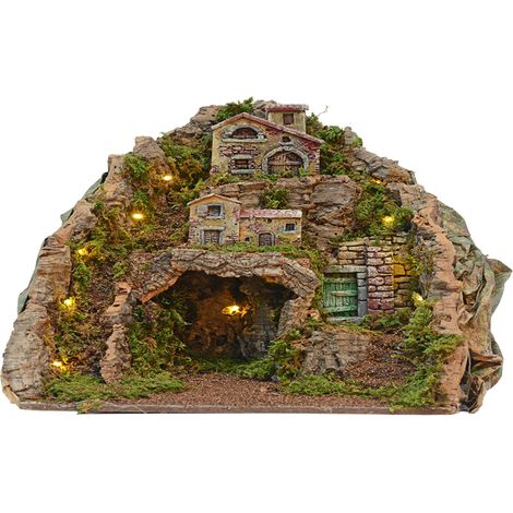 Paesaggio Presepe con Case e Luci Colori Naturali Peraga Christmas
