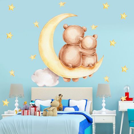 Autocollants Mural Ourson Décoratifs pour Chambre Salon Mur TV - Stickers Muraux Adhésifs Mignons pour Décoration Intérieure (1/4)