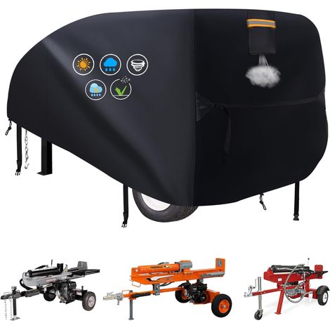 Log Splitter Cover Waterproof 900D with Ventilation Opening 2 Reflective Handles 2 Windproof Buckles Protective Cover for 15-45 Gas or Electric Splitters (1/5)