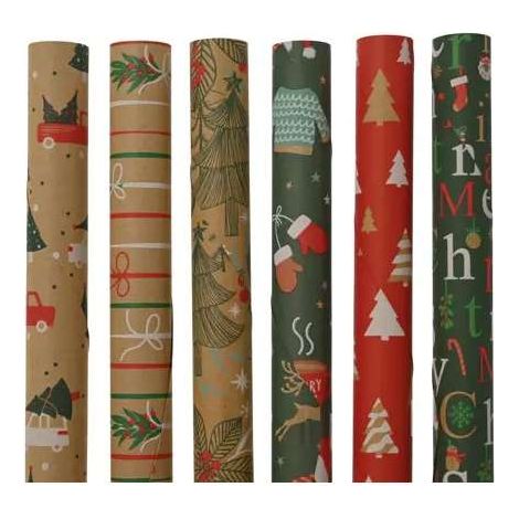 Decoris Carta Regalo Natalizia 70x200 cm Kraft Marrone Multicolore