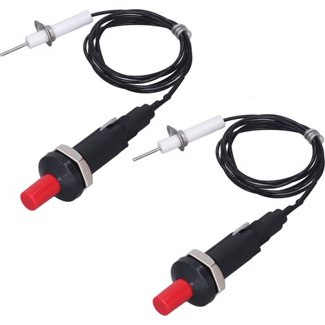 Lot de 2 allumeurs piézoélectriques (1 sortie, 2 boutons-poussoirs) avec fil d'allumage à aiguille de 1 mètre pour cheminée, four et chauffage de cuisine. (1/5)