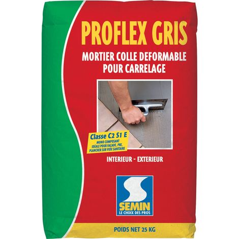 Semin – Mortier colle déformable pour carrelage – Classe C2S1 – Poids 25 kg – Pour façades et carreaux de faible porosité
