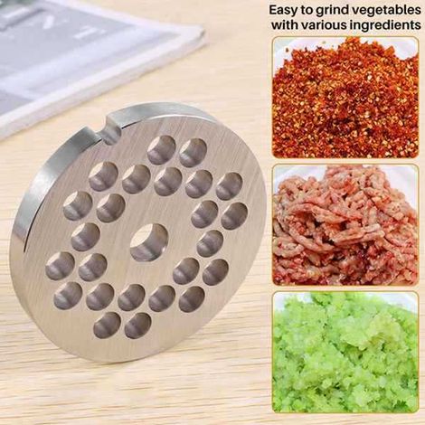 1 set. Colour: Silver. Material: No. 12 stainless steel. Meat grinder/sausage stuffer attachment: mesh blade with perforated stainless steel plate. (1/5)