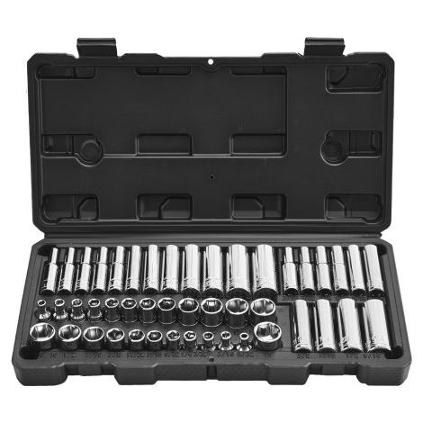 Steckschlüsselsatz 46-tlg. 6,4 mm Antrieb, SAE- und metrische Größe, tief und Standard, Mechaniker-Werkzeugsatz mit Aufbewahrungskoffer, verchromter CR-V-Legierungsstahl, für Autoreparatur (1/5)