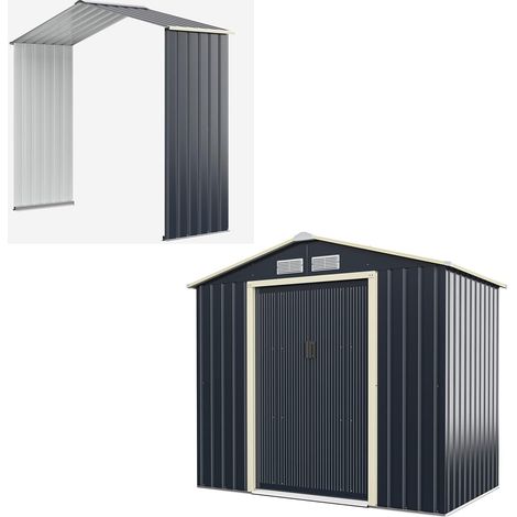 COSTWAY Cobertizo de Jardín de Metal de Exterior, 213 x 191 x 195 cm, Caseta de Jardín con 4 Respiraderos y Puertas Individuales Correderas, Casita Organizador para jardín (1/5)