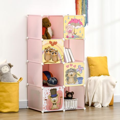 Meuble à chaussures modulable gain de place, 6 cubes 35x45x35 cm en acier et PP, 74x47x144 cm, Rose (1/5)