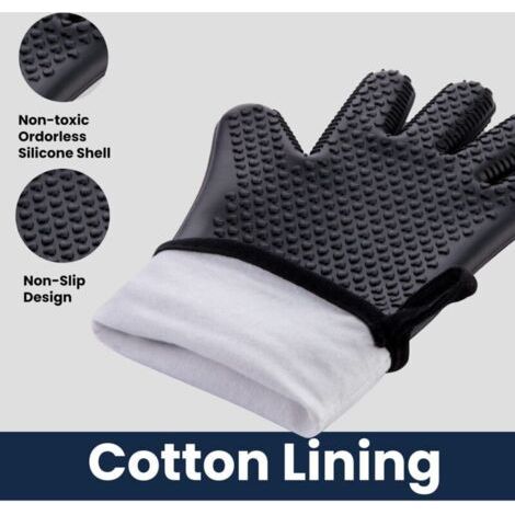FENOPLASTICAGants de four en silicone résistants à la chaleur Gants de barbecue Gants de cuisine imperméables, accessoires de cuisine pour la cuisson au barbecue Gant de four à micro-ondes (noir) (1/3)