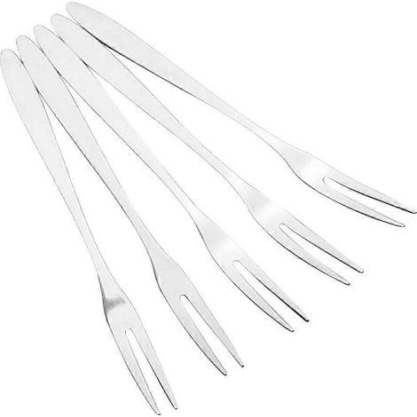 Lot de 6 fourchettes en acier inoxydable à deux dents, idéales pour les desserts et les fruits, pour vos réceptions.-12.80X0.90X0.20CM-Silver (1/3)
