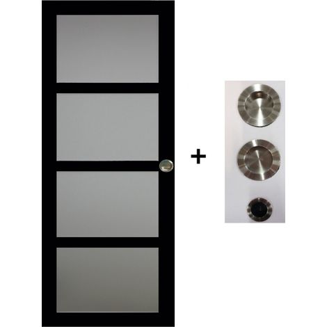 Porte Coulissante Telia Noir Vitrée H204 X L73 Cm, Coquilles, Tire Doigt Gd Menuiseries