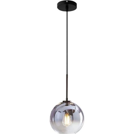 Suspension Moderne en Verre avec Douille E27, Luminaire Plafonnier à Abat-Jour Sphérique de 25 cm pour Îlot de Cuisine, Salle à Manger (Argenté, 1 Lumière) (1/5)