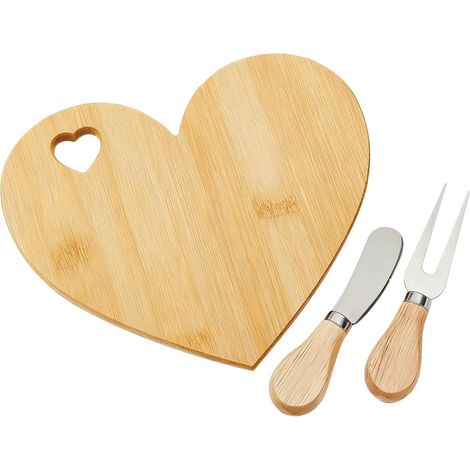 1 Planche à fromages, Cœur, Bois naturel, Avec fourchette, Cuisine, Camping, Saint-Valentin (1/5)