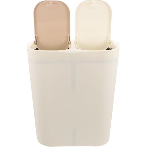 Poubelle Double Usage 2 Compartiments 2 X 10 L Séparation Déchets Secs Et Humides Avec Couvercle À Pression Blanc 13.19 X 12.01 X 8.27 Pouces Poubelle De Cuisine Et Salle De Bain Polyvalent (1/5)