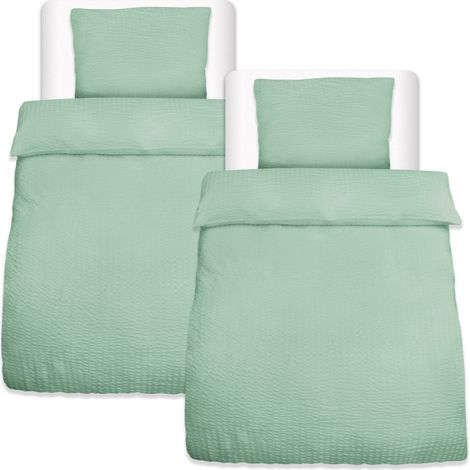 4pcs Seersucker linge de lit 135x200 cm & oreiller 80x80 cm, Vert