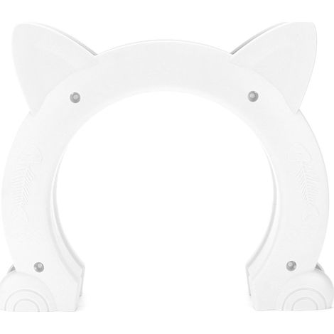 Porte pour chat intérieure en plastique en forme de tête de chat avec motif en arêtes de poisson (blanche) (1/5)