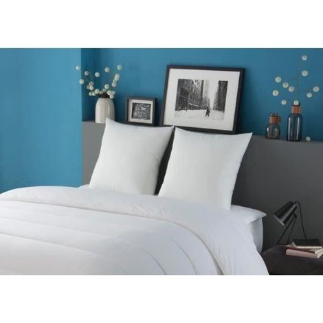 Oreiller - 60 x 60 cm - Garnissage Fibres Polyester Creuses Siliconées - Fermeté Moyenne - Blanc - Lot de 2 (1/4)
