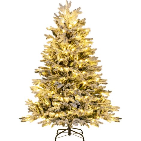 Albero di Natale artificiale con punte di rami PE PVC luci LED bianche calde Albero flocked 135cm (1/3)
