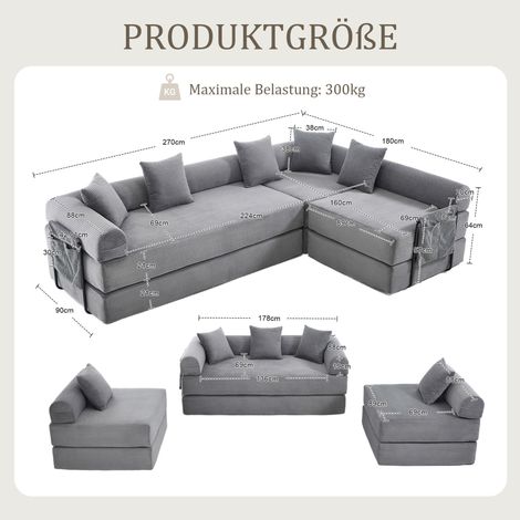 Modulares Ecksofa aus Samt in Grau 270 x 180 x 64 cm HOMAIRE (1/5)