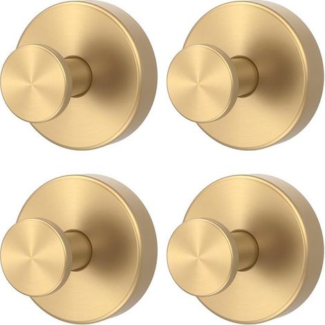 Ganchos con ventosas resistentes, versión mejorada, ganchos metálicos para toallas sin necesidad de taladrar, aptos para cuartos de ducha y baños, color dorado (4 unidades). (1/5)