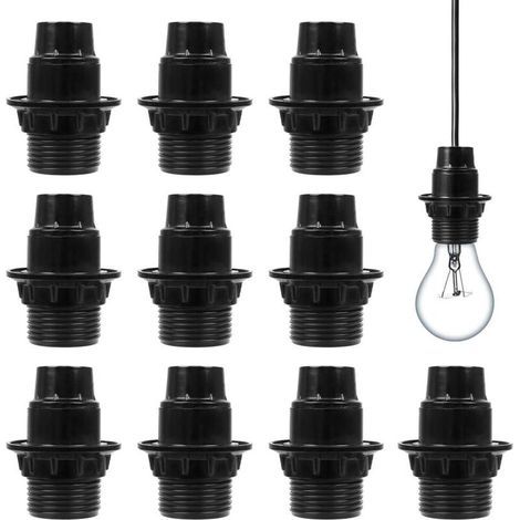10 Stück E14 Lampenfassungen, geeignet für E14 Schraubglühbirnen und Schraub-Energiesparlampen, Kunststoff-Lampenfassung mit guter elektrischer Leitfähigkeit (Schwarz) (1/4)
