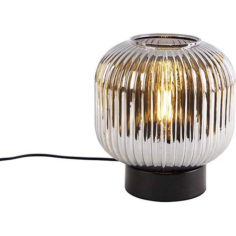 Art Deco Tischlampe schwarz mit Rauchglas - Karel