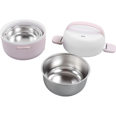 Pinkfarbene, doppelwandige, beheizbare Lunchbox mit 220 V, Eierkocher und multifunktionaler, tragbarer elektrischer Lunchbox (1/5)