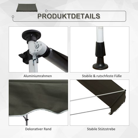 Store à enrouleur avec manivelle réglable en hauteur, bras articulés, anti-salissures, résistant aux intempéries, 150 cm de large, pour terrasse balcon véranda gris (1/5)